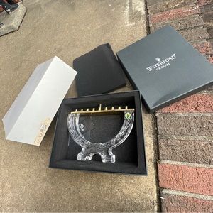 Waterford MENORAH Laurel Leaf Crystal & Polished Brass Hanukkah Judaica New Box